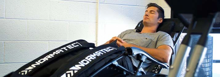 A patient receiving normatec treatment
