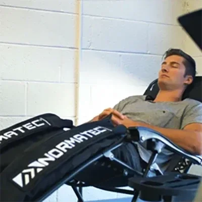 A patient undergoing Normatec pulse therapy